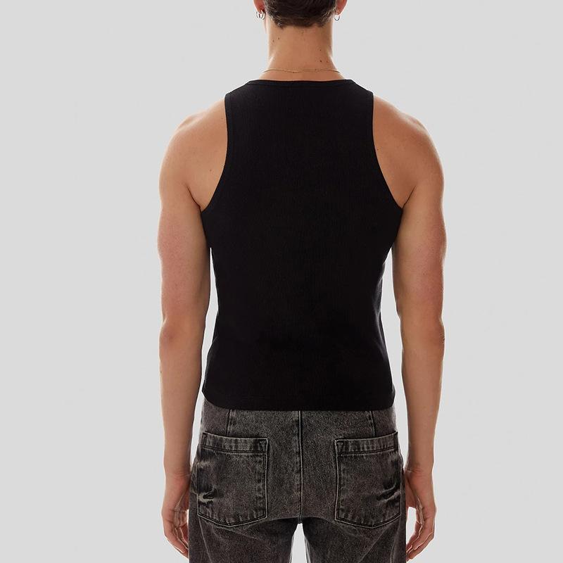 Crewneck sleeveless hollow out bustier button solid top | dmunderwear detail image 3