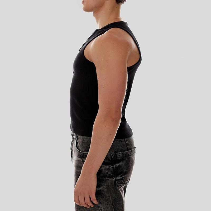 Crewneck sleeveless hollow out bustier button solid top | dmunderwear detail image 4