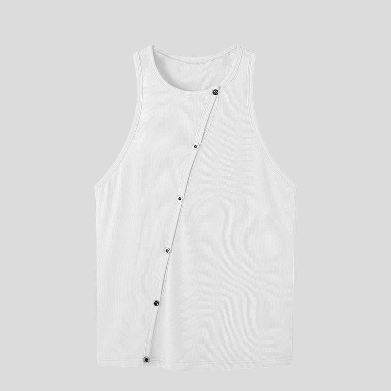 Crewneck sleeveless hollow out bustier button solid top | dmunderwear detail image 6