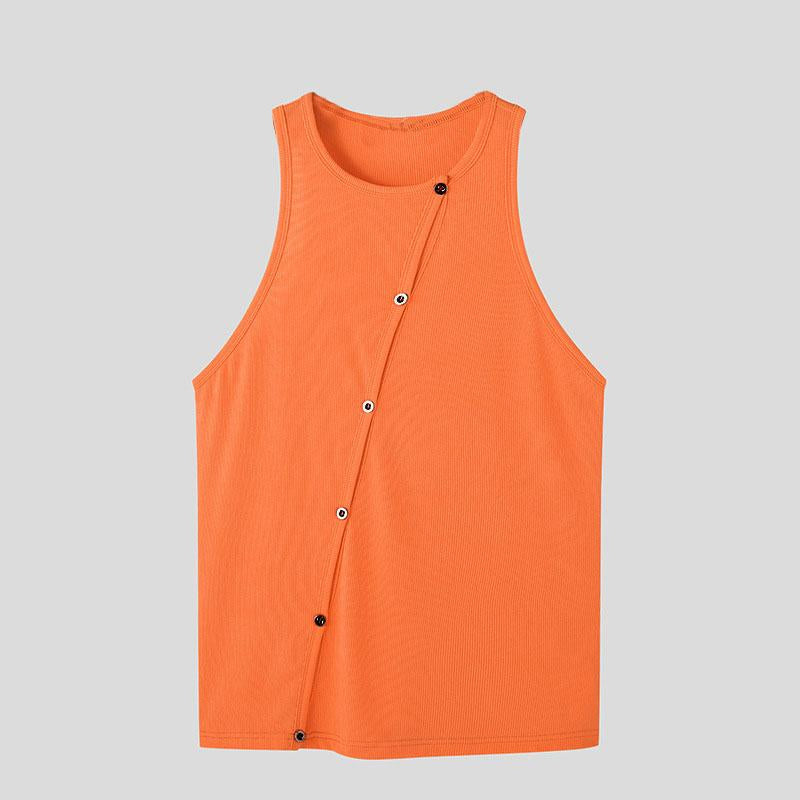 Crewneck sleeveless hollow out bustier button solid top | dmunderwear detail image 7