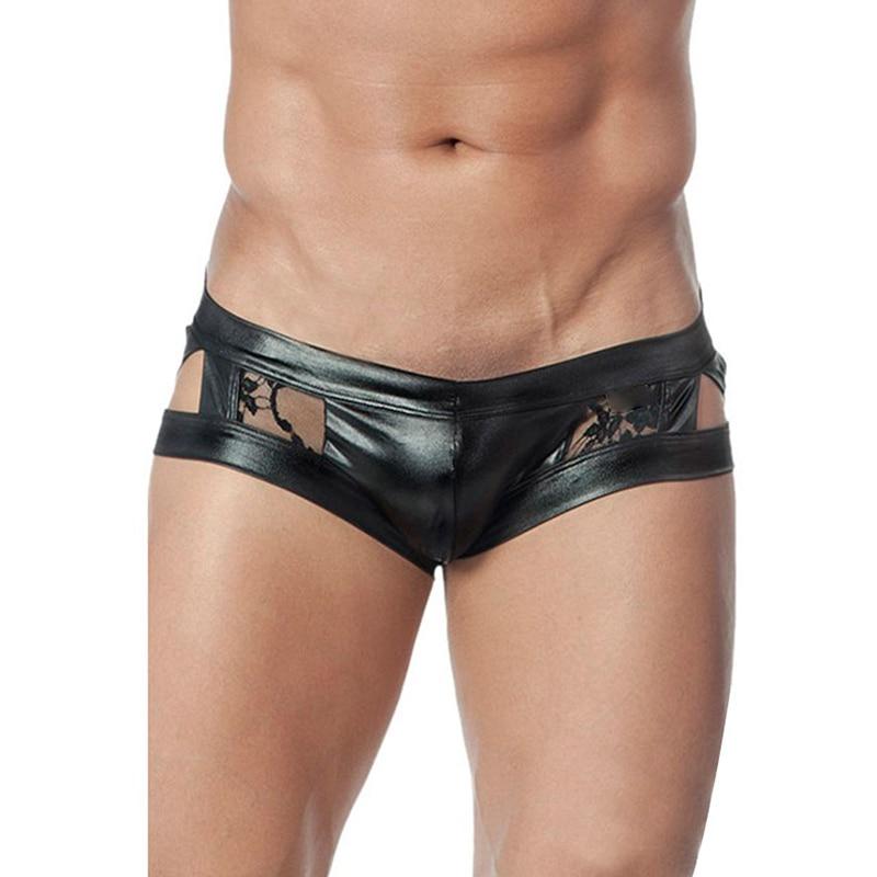 Faux Leather Floral Sheer Briefs | dmunderwear