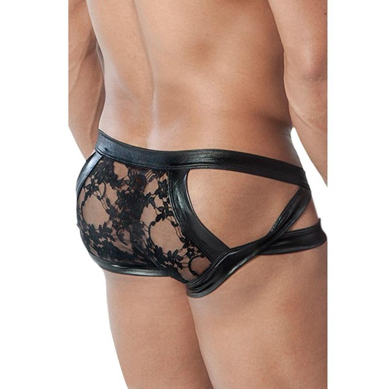 ORVLS Faux Leather Floral Sheer Briefs | dmunderwear detail image 2