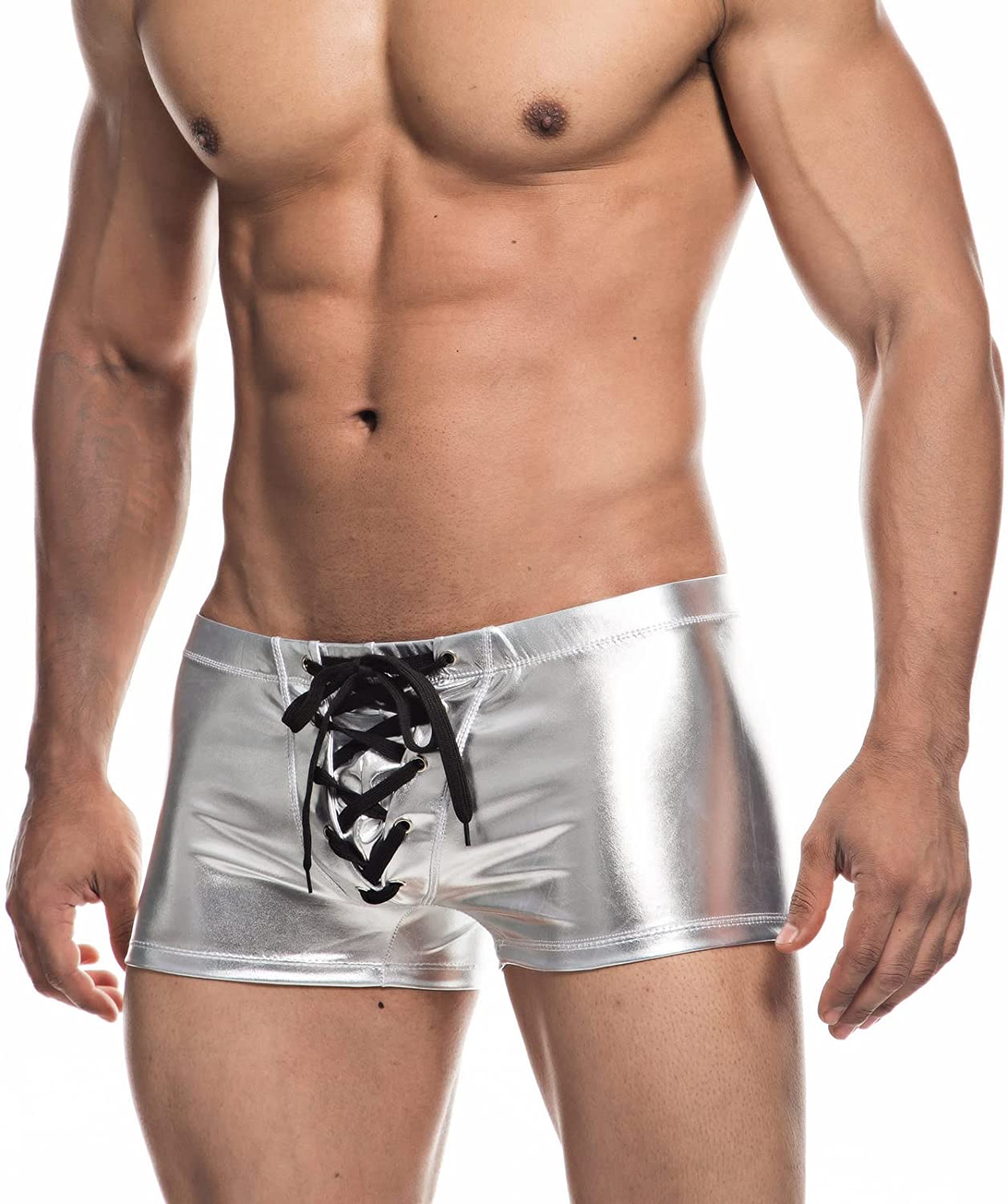Faux Leather Metallic Swim Trunks | dmunderwear detail image 3