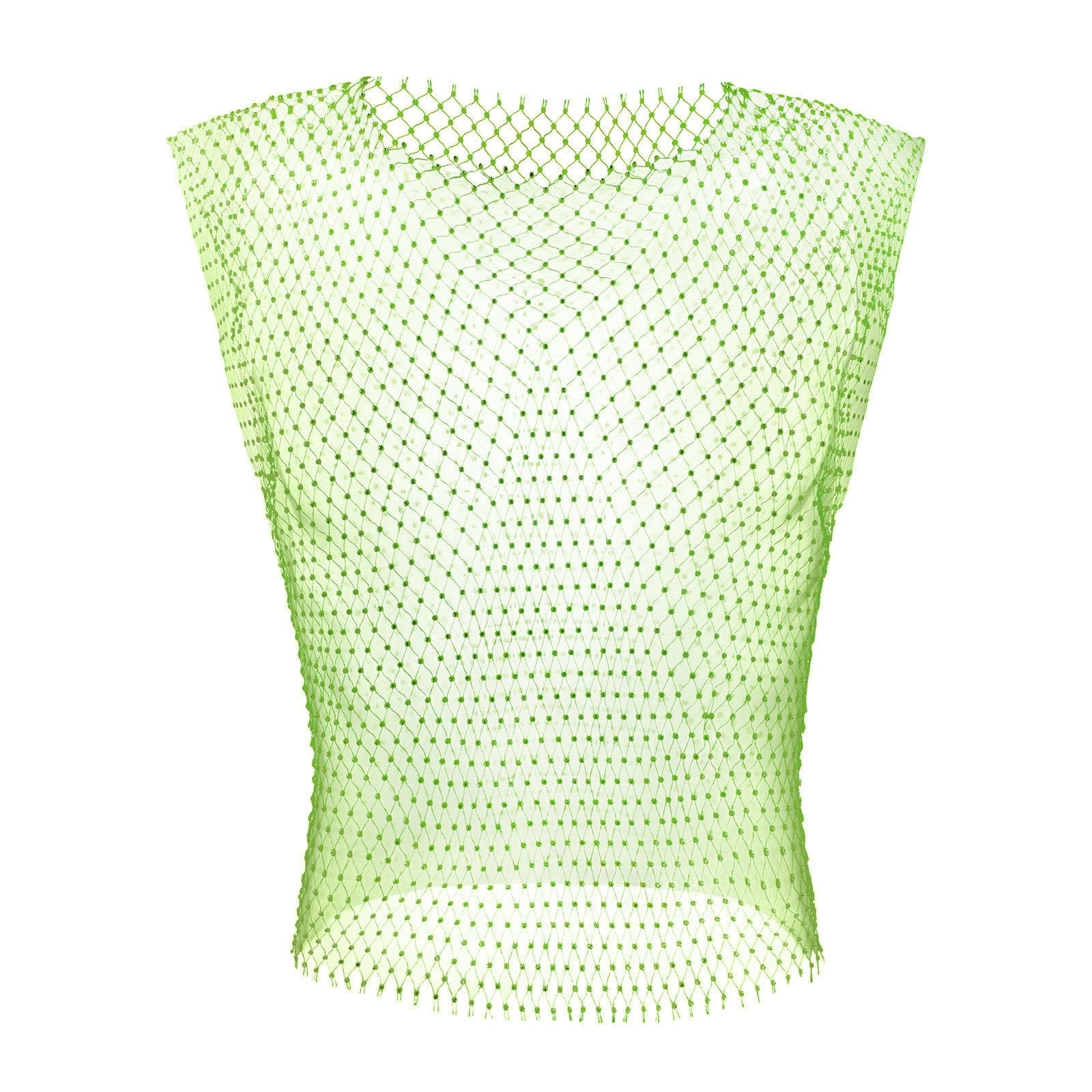 Hollow out fishnet beaded sleeveless square neck see through top | dmunderwear detail image 10