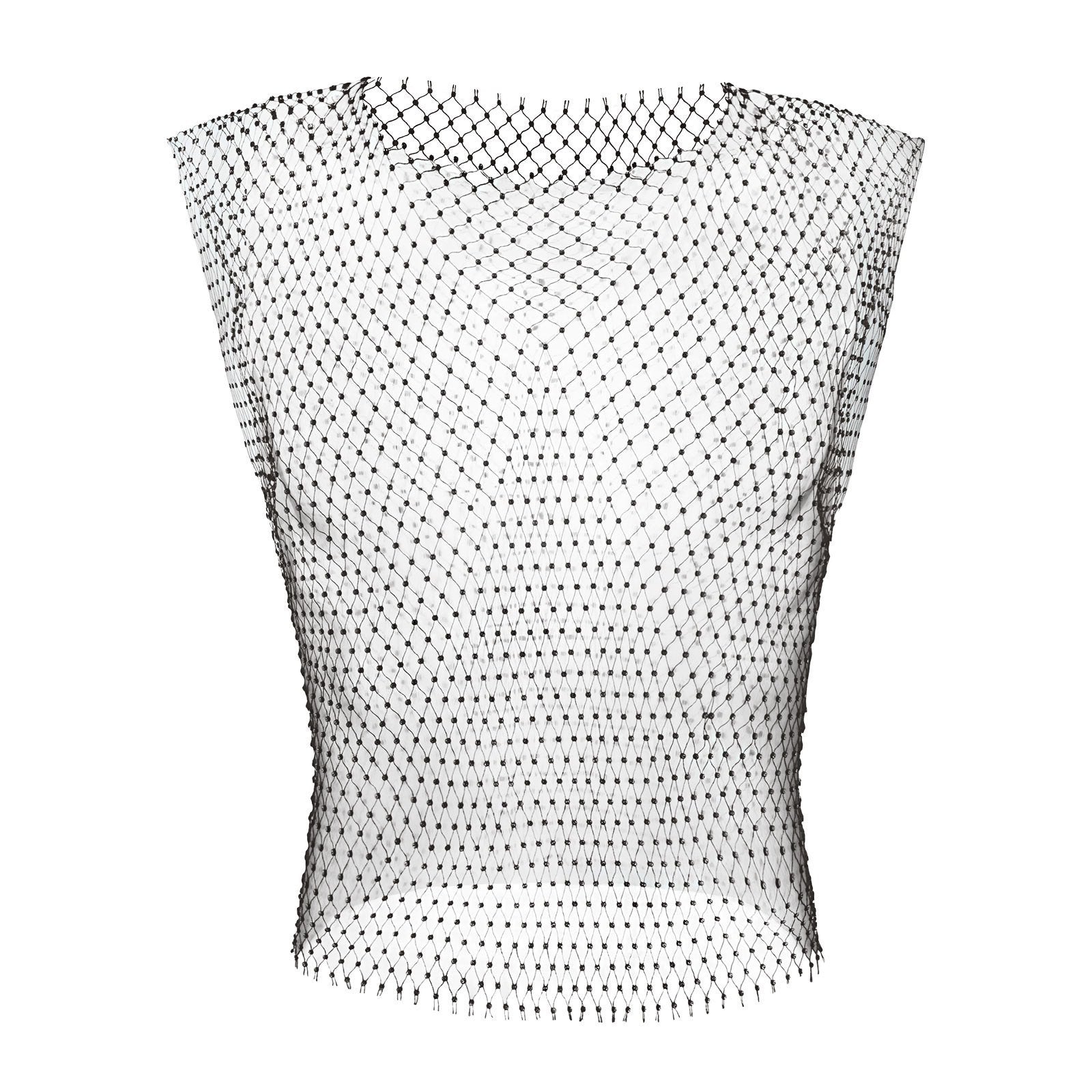 Hollow out fishnet beaded sleeveless square neck see through top | dmunderwear variant image