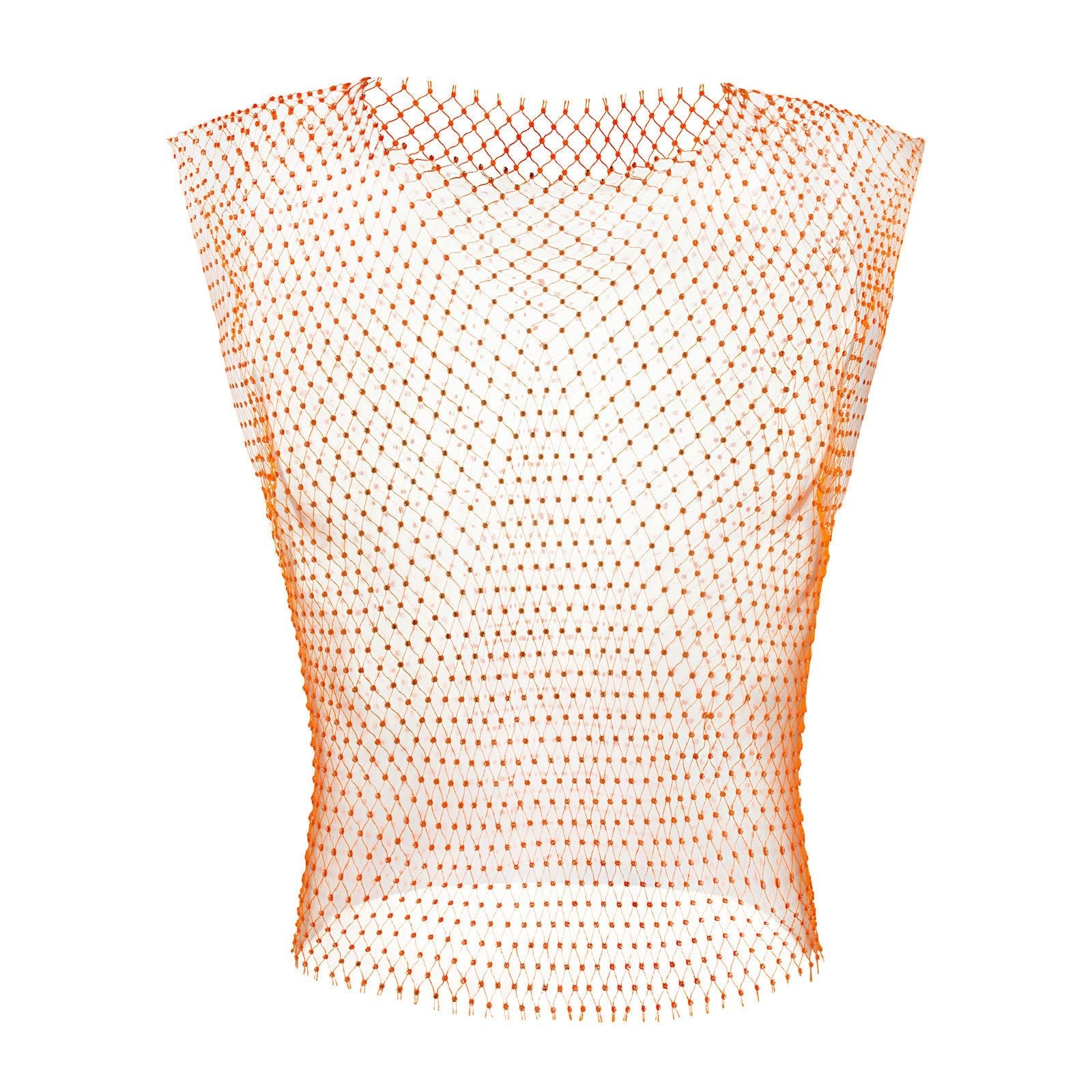 Hollow out fishnet beaded sleeveless square neck see through top | dmunderwear detail image 5