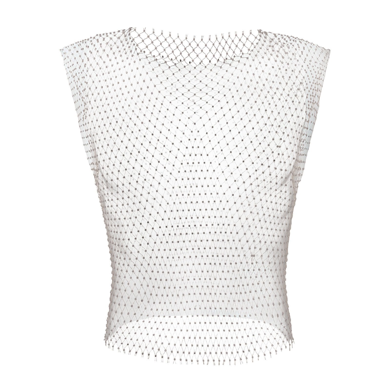 Hollow out fishnet beaded sleeveless square neck see through top | dmunderwear detail image 8