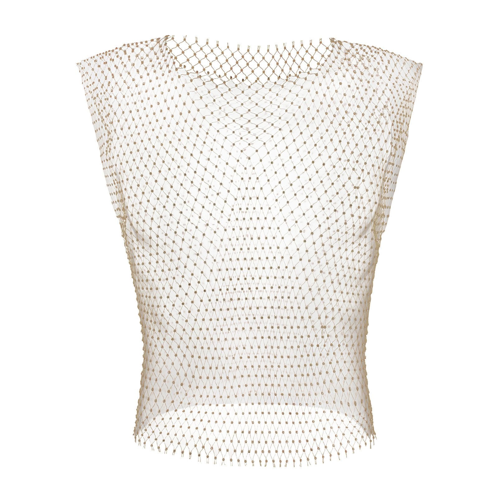 Hollow out fishnet beaded sleeveless square neck see through top | dmunderwear detail image 9