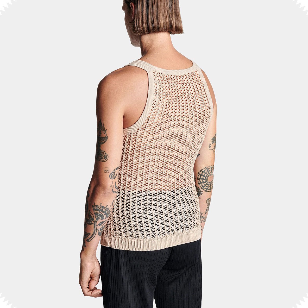 Hollow out see through u neck sleeveless crochet cami top | dmunderwear detail image 3