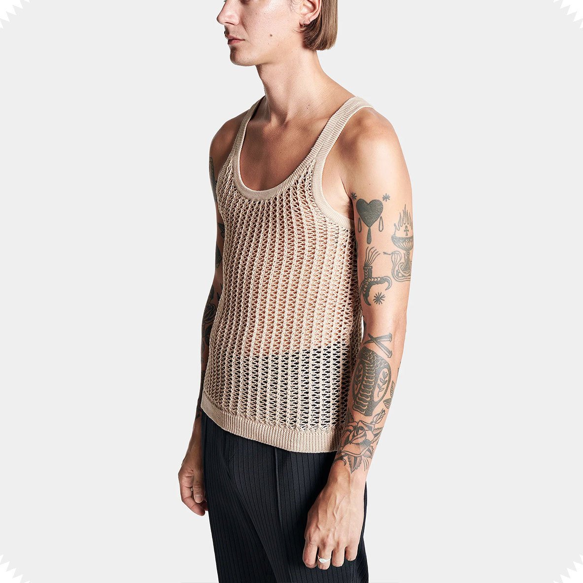 Hollow out see through u neck sleeveless crochet cami top | dmunderwear detail image 4