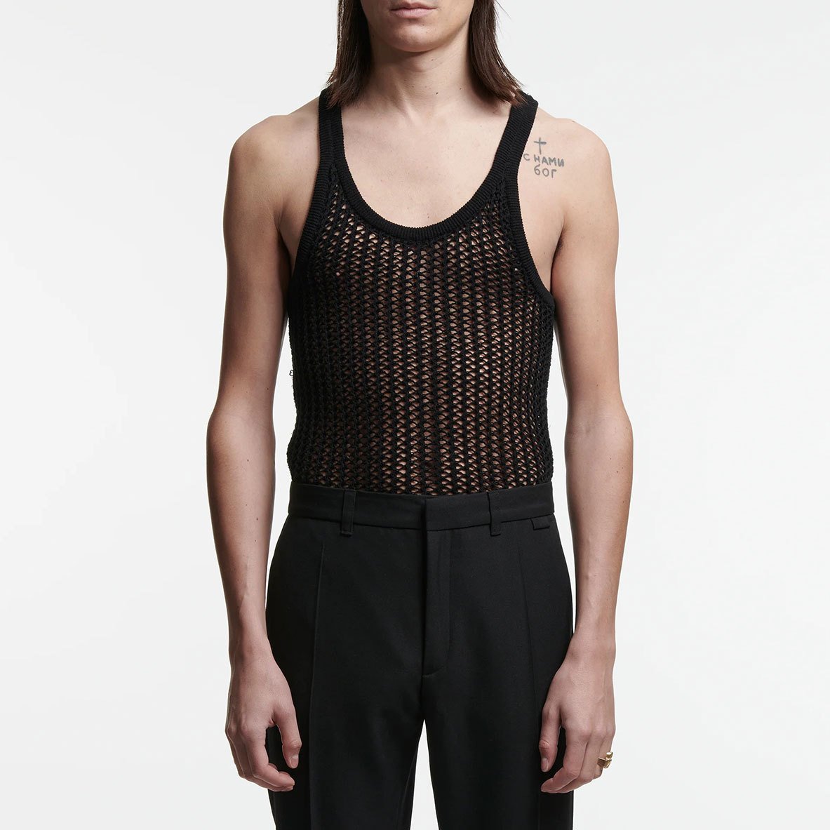 Hollow out see through u neck sleeveless crochet cami top | dmunderwear detail image 6