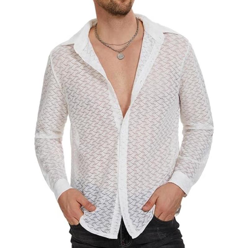 Hollow out turnover collar button long sleeve solid shirt top | dmunderwear detail image 1