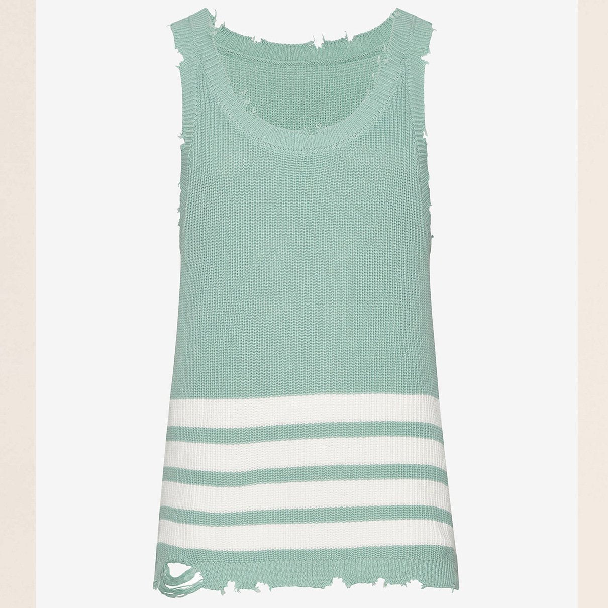 Knitted sleeveless raw hem low cut u neck solid top | dmunderwear detail image 6