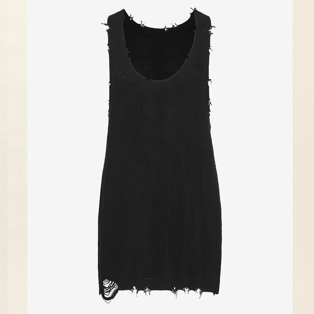 Knitted sleeveless raw hem low cut u neck solid top | dmunderwear detail image 8