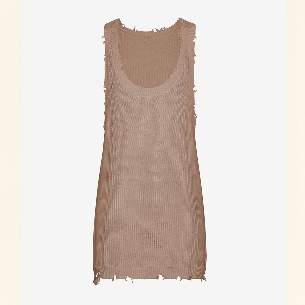 Knitted sleeveless raw hem low cut u neck solid top | dmunderwear detail image 9