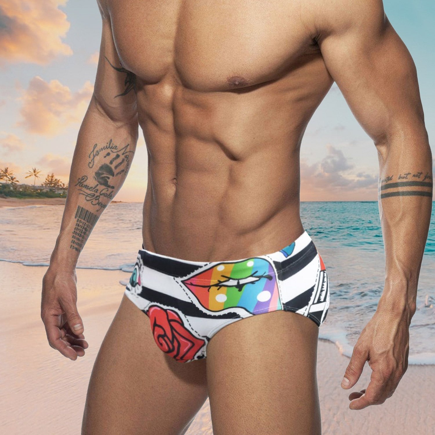 Lips n' Kisses Swim Briefs | dmunderwear detail image 3
