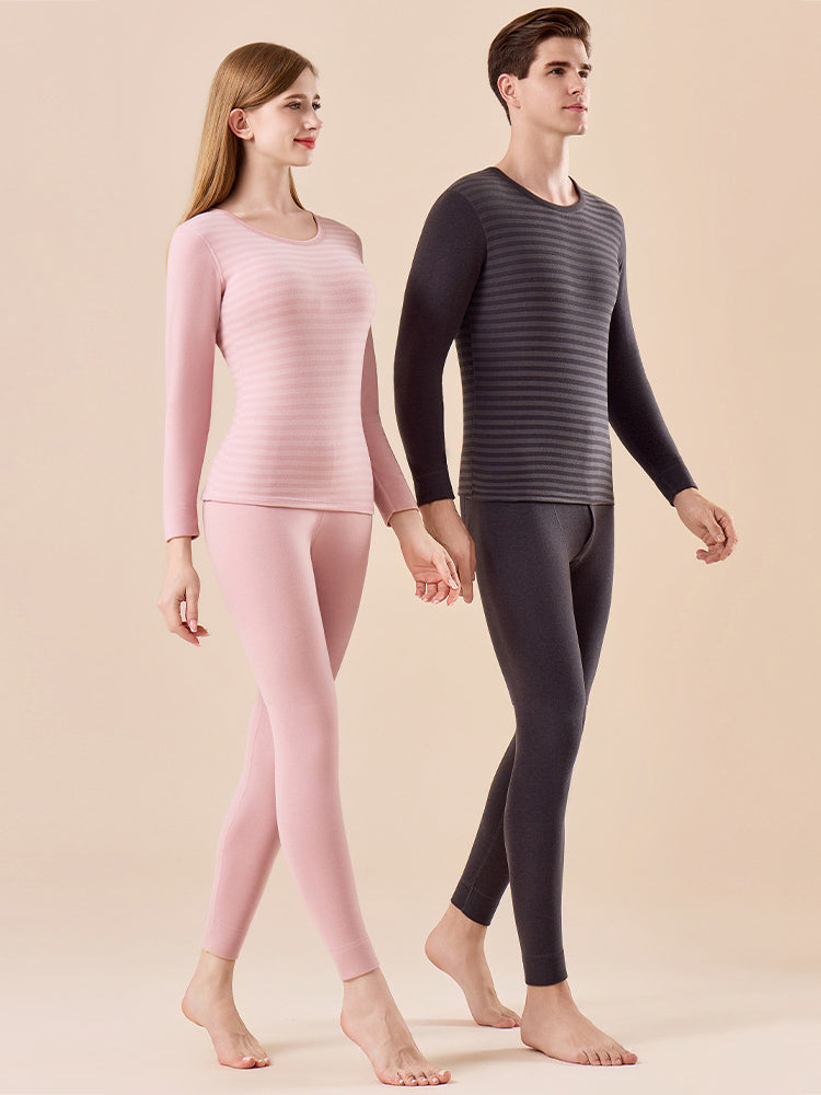 Men's Antibacterial Thickened Brushed Slimming Horizontal Stripe Design Thermal Sets | dmunderwear detail image 10