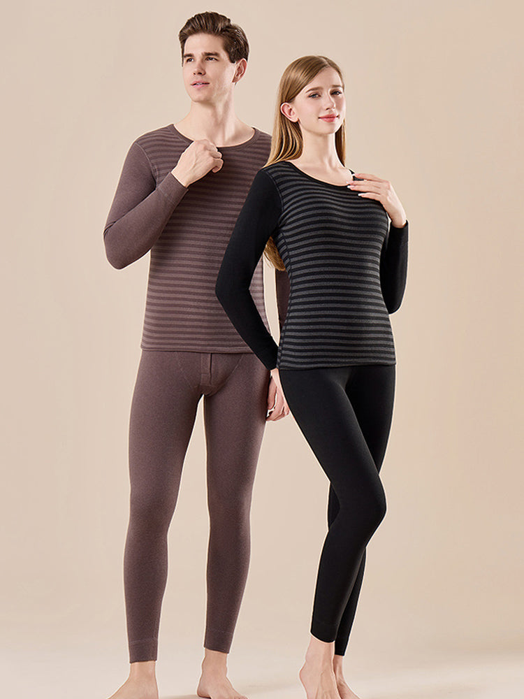 Men's Antibacterial Thickened Brushed Slimming Horizontal Stripe Design Thermal Sets | dmunderwear detail image 11