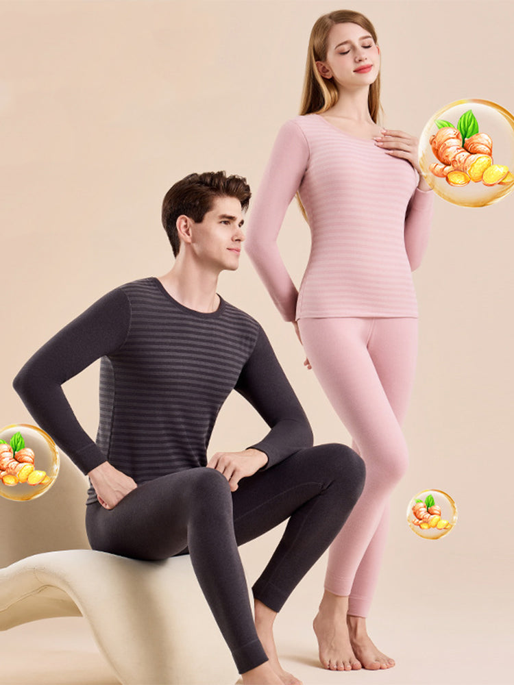 Men's Antibacterial Thickened Brushed Slimming Horizontal Stripe Design Thermal Sets | dmunderwear detail image 12