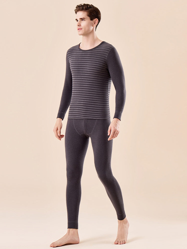 Men's Antibacterial Thickened Brushed Slimming Horizontal Stripe Design Thermal Sets | dmunderwear detail image 13