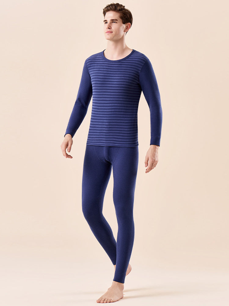 Men's Antibacterial Thickened Brushed Slimming Horizontal Stripe Design Thermal Sets | dmunderwear detail image 17