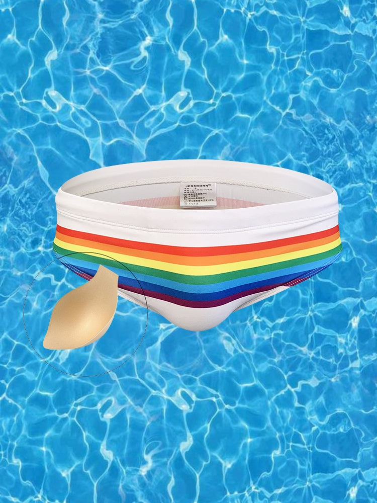 Men's Colorful Striped Stretch Fit Comfy Waistband Swim Briefs | dmunderwear detail image 1