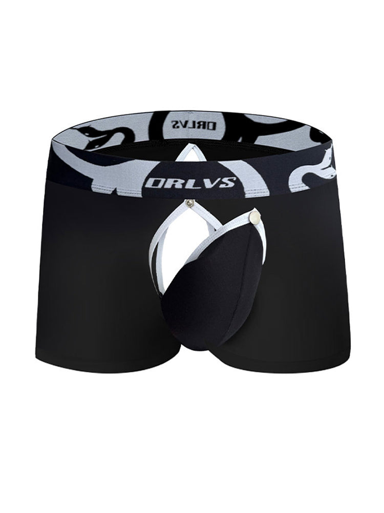 Men's Detachable Pouch Easy-Access Open Fly Modal Split-Crotch Boxers Briefs | dmunderwear detail image 1