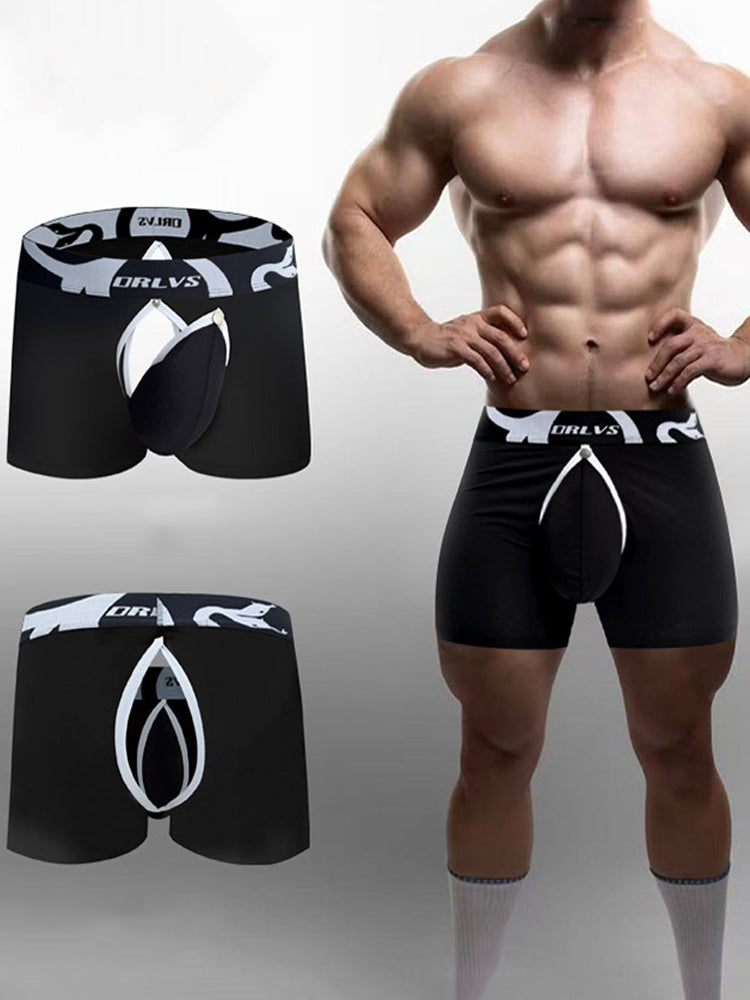 Men's Detachable Pouch Easy-Access Open Fly Modal Split-Crotch Boxers Briefs | dmunderwear detail image 3