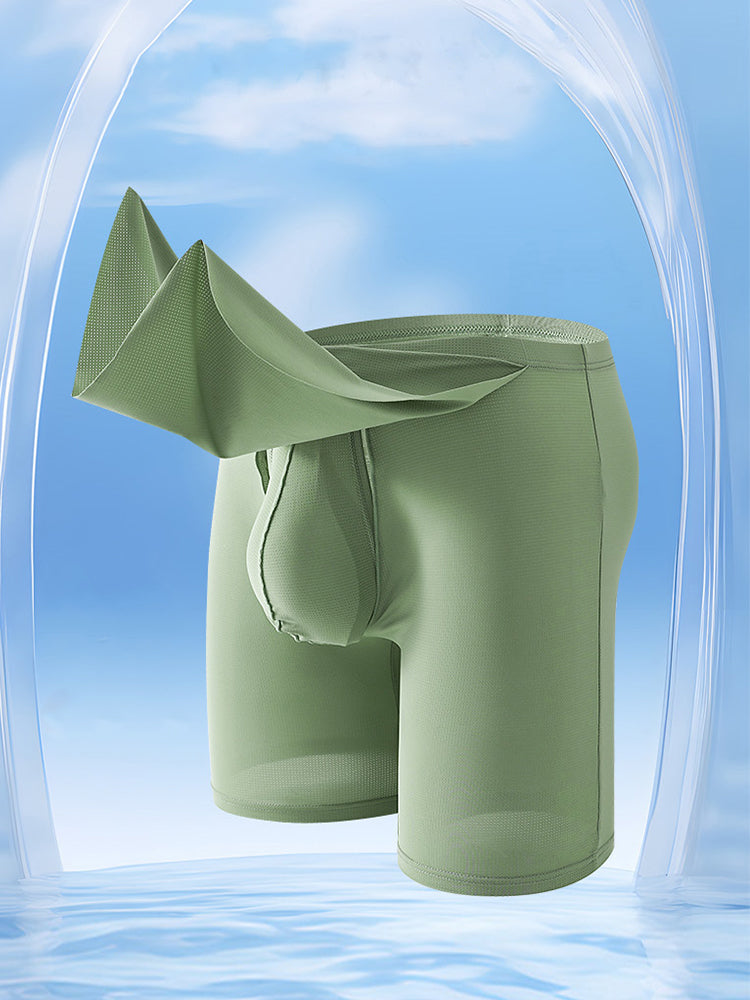 Men's Ice Silk Raised Opening Culottes Mesh Plus Length Boxer Briefs | dmunderwear detail image 1