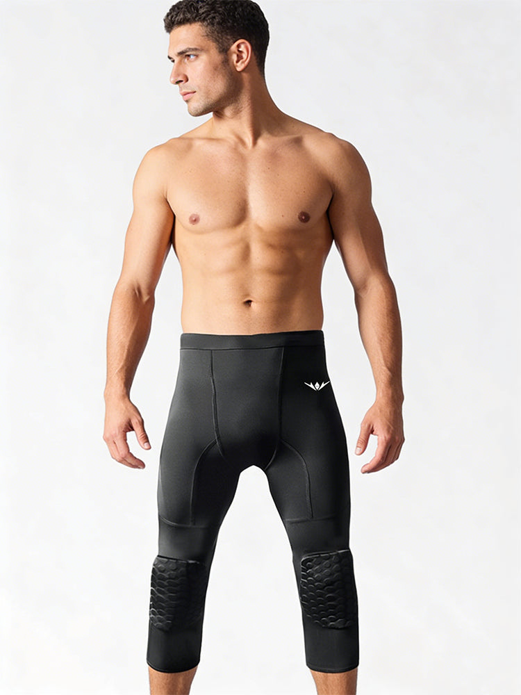 Men's Knee Protection Running & Sports Compression Activewear Tights | dmunderwear