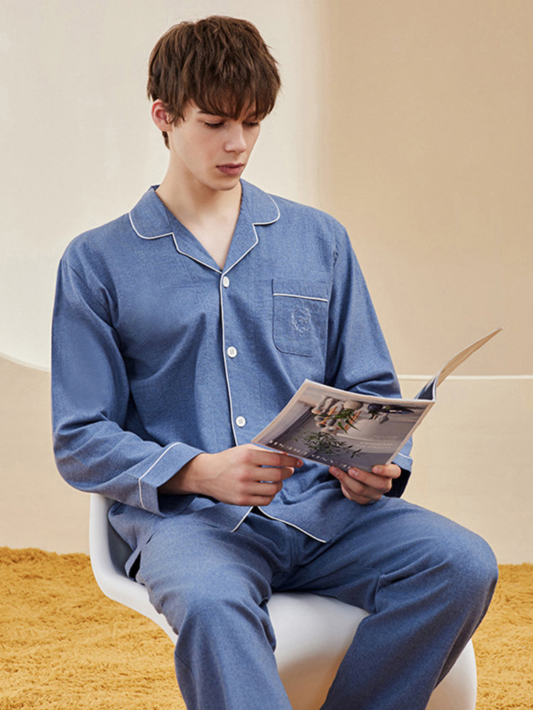 Men's Long Sleeve Woven Brushed Cotton Pajama Set | dmunderwear variant image