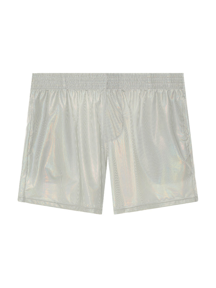 Men's Faux Leather Glossy Striped Fashion Shorts | dmunderwear detail image 7