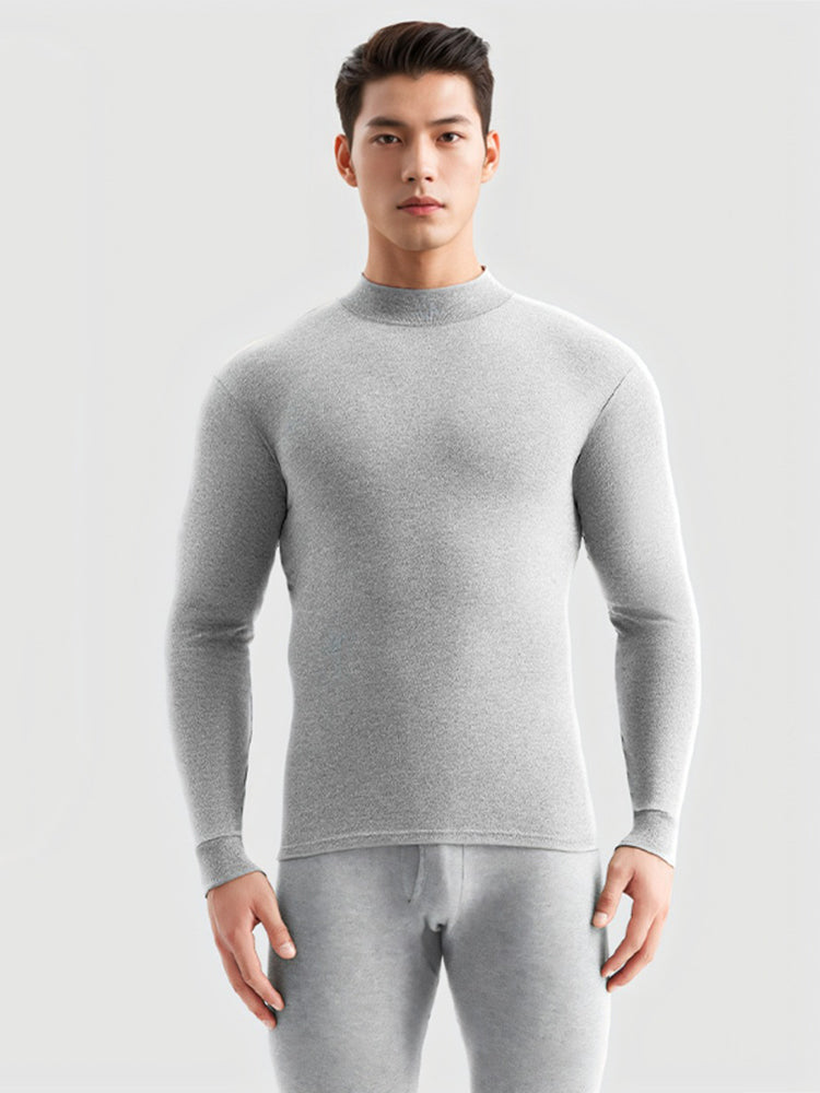 Men's Pure Cotton Mid-Neck Thin Base-Layer Seamless Comfort Thermal Sets | dmunderwear detail image 11