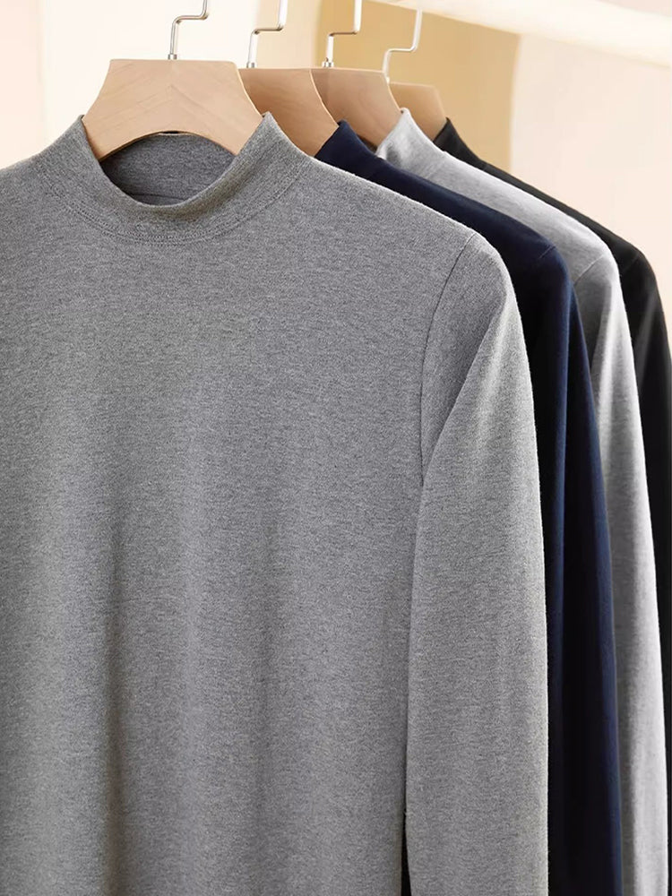 Men's Pure Cotton Mid-Neck Thin Base-Layer Seamless Comfort Thermal Sets | dmunderwear detail image 13