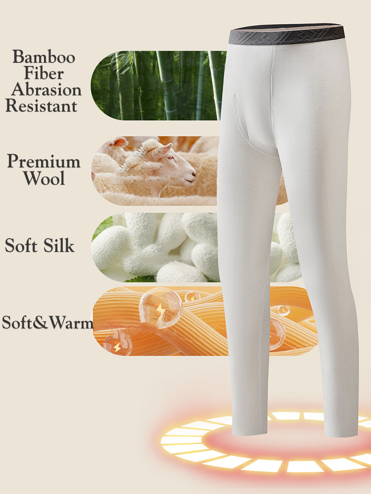 Men's Solid Color Double-Layer Bamboo Fiber Thermal Bottoms | dmunderwear detail image 4