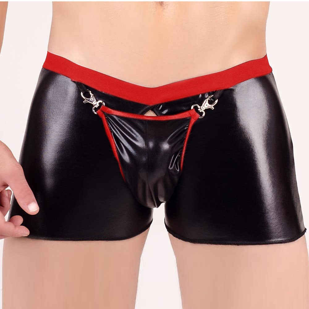 Open Crotch PU Leather Boxer Shorts | dmunderwear detail image 11