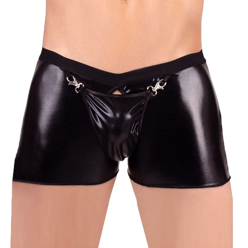 Open Crotch PU Leather Boxer Shorts | dmunderwear variant image