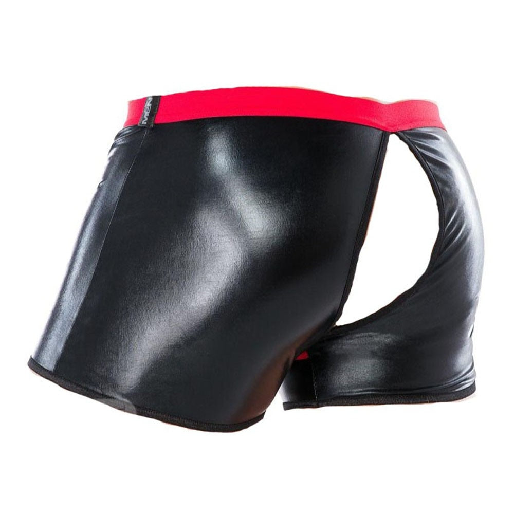 Open Crotch PU Leather Boxer Shorts | dmunderwear detail image 3