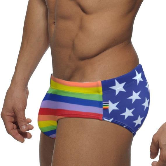 Patriotic Rainbow Swim Briefs | dmunderwear detail image 3