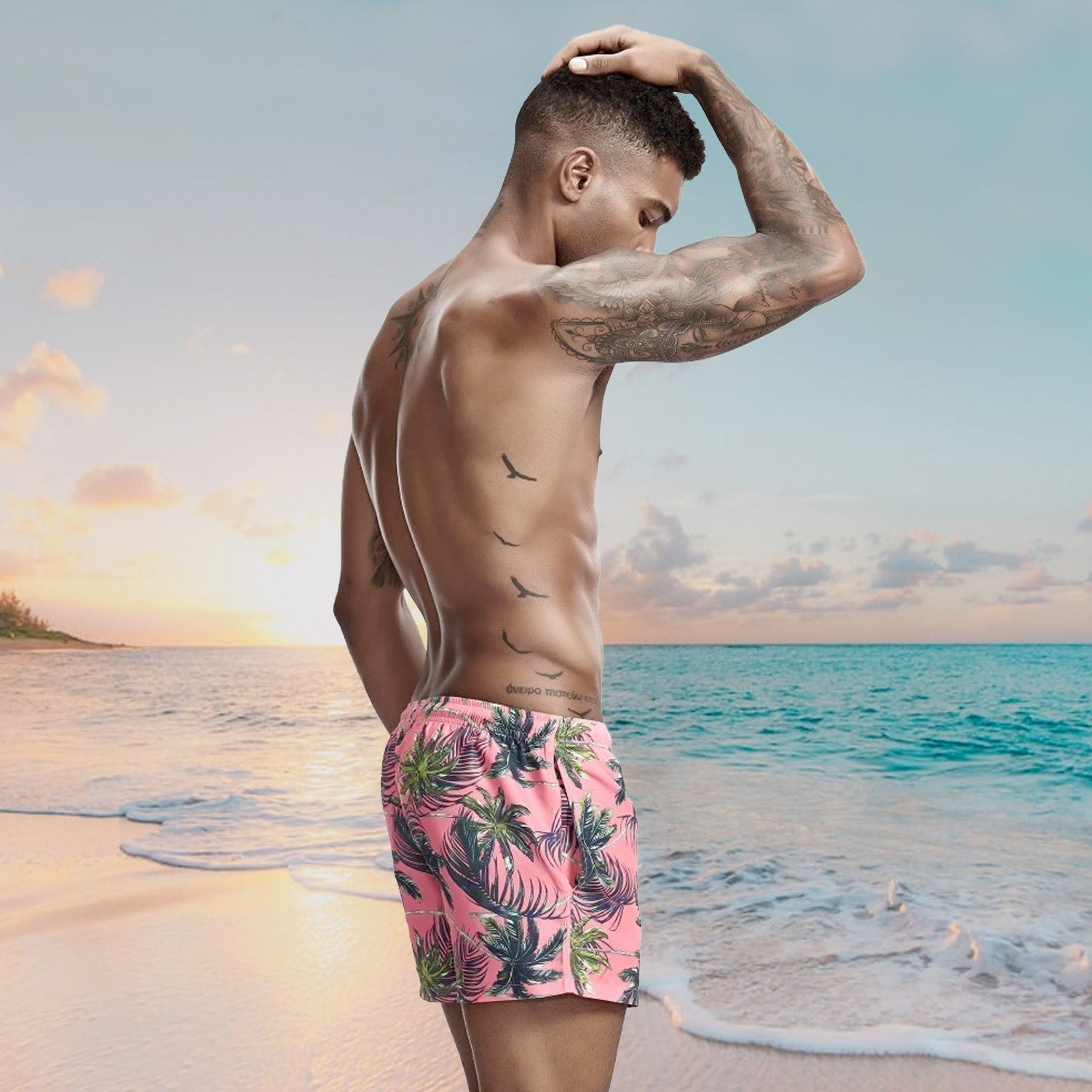 Pink Palm Trees Board Shorts | dmunderwear detail image 2