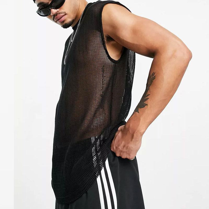 Plaid sleeveless crewneck see through hollow out top | dmunderwear detail image 2