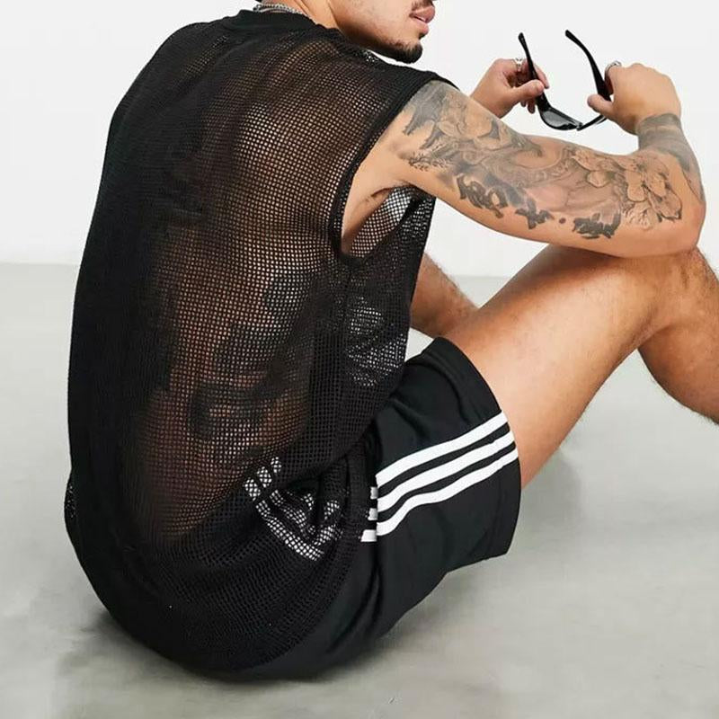 Plaid sleeveless crewneck see through hollow out top | dmunderwear detail image 3