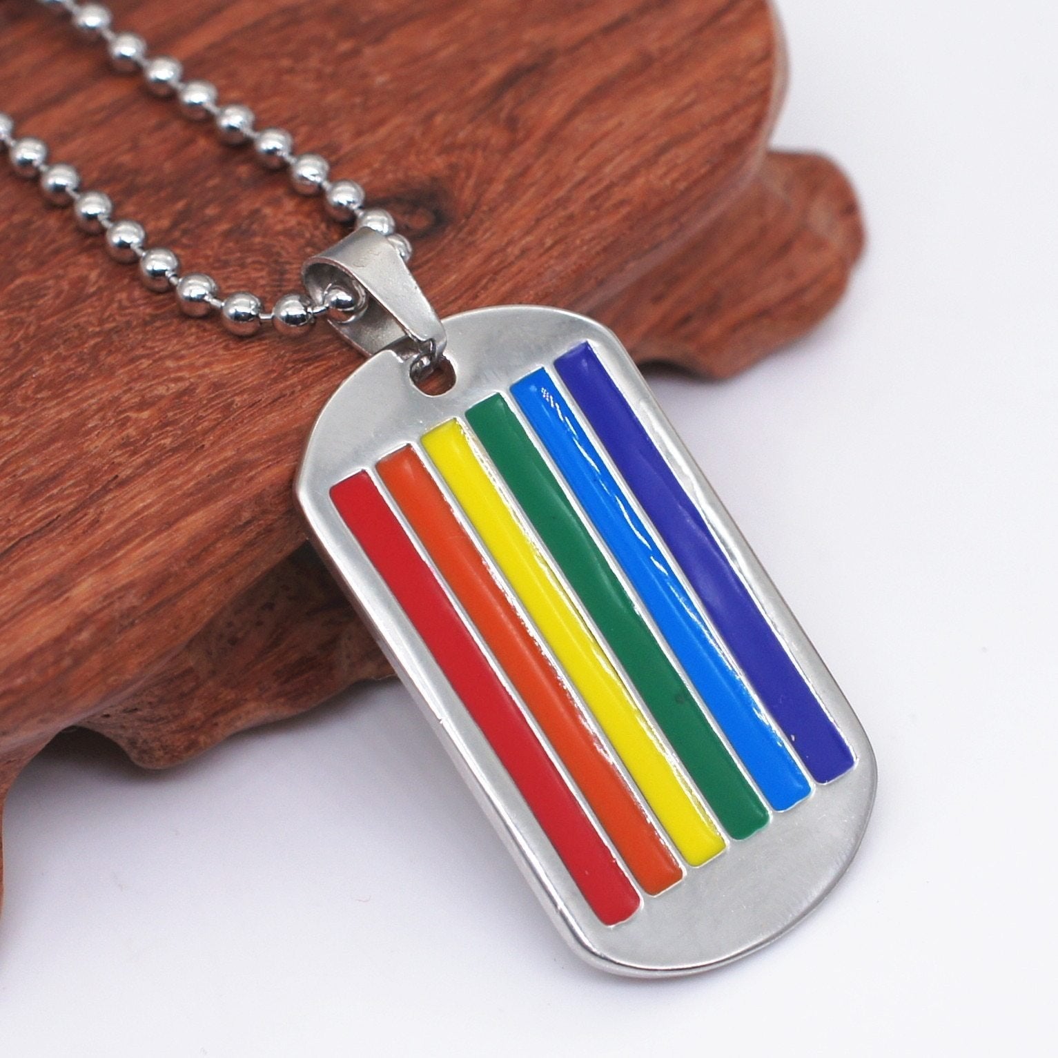 Pride Flag Dog Tags Necklace | dmunderwear detail image 2