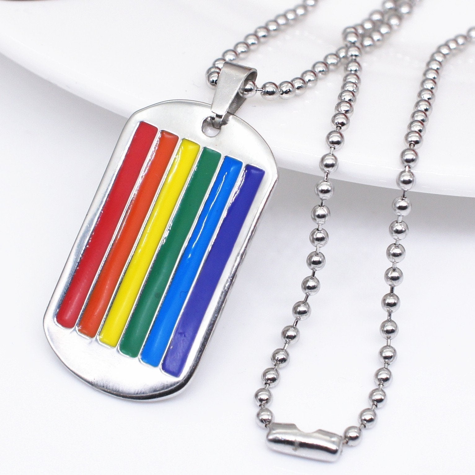 Pride Flag Dog Tags Necklace | dmunderwear detail image 3