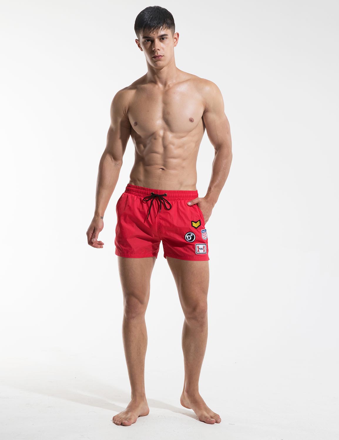 Quick-Dry Sport Swim Beach Surf Badge Shorts S609 | dmunderwear detail image 9