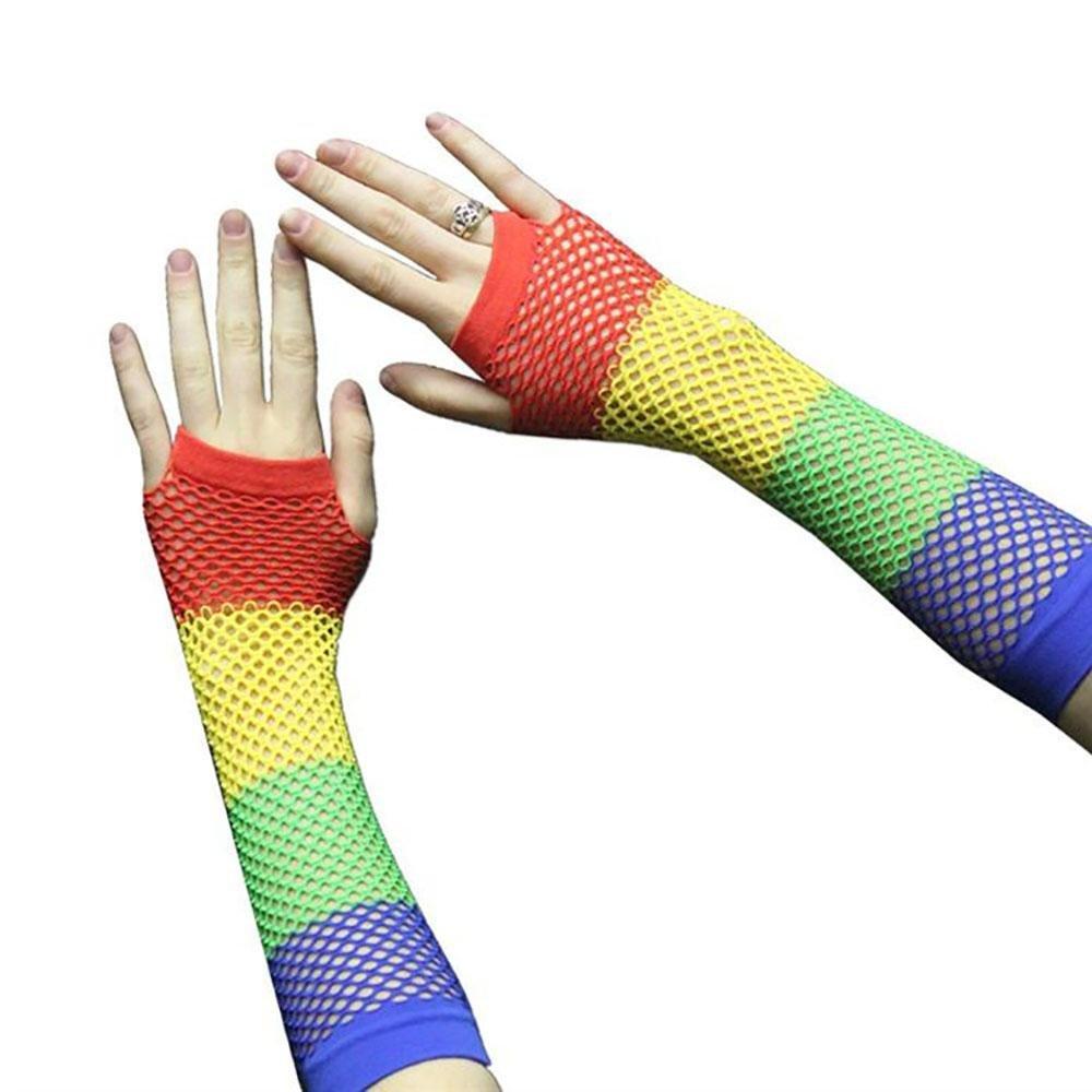 Rainbow Fishnet Fingerless Gloves | dmunderwear