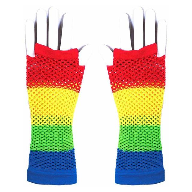 Rainbow Fishnet Fingerless Gloves | dmunderwear variant image