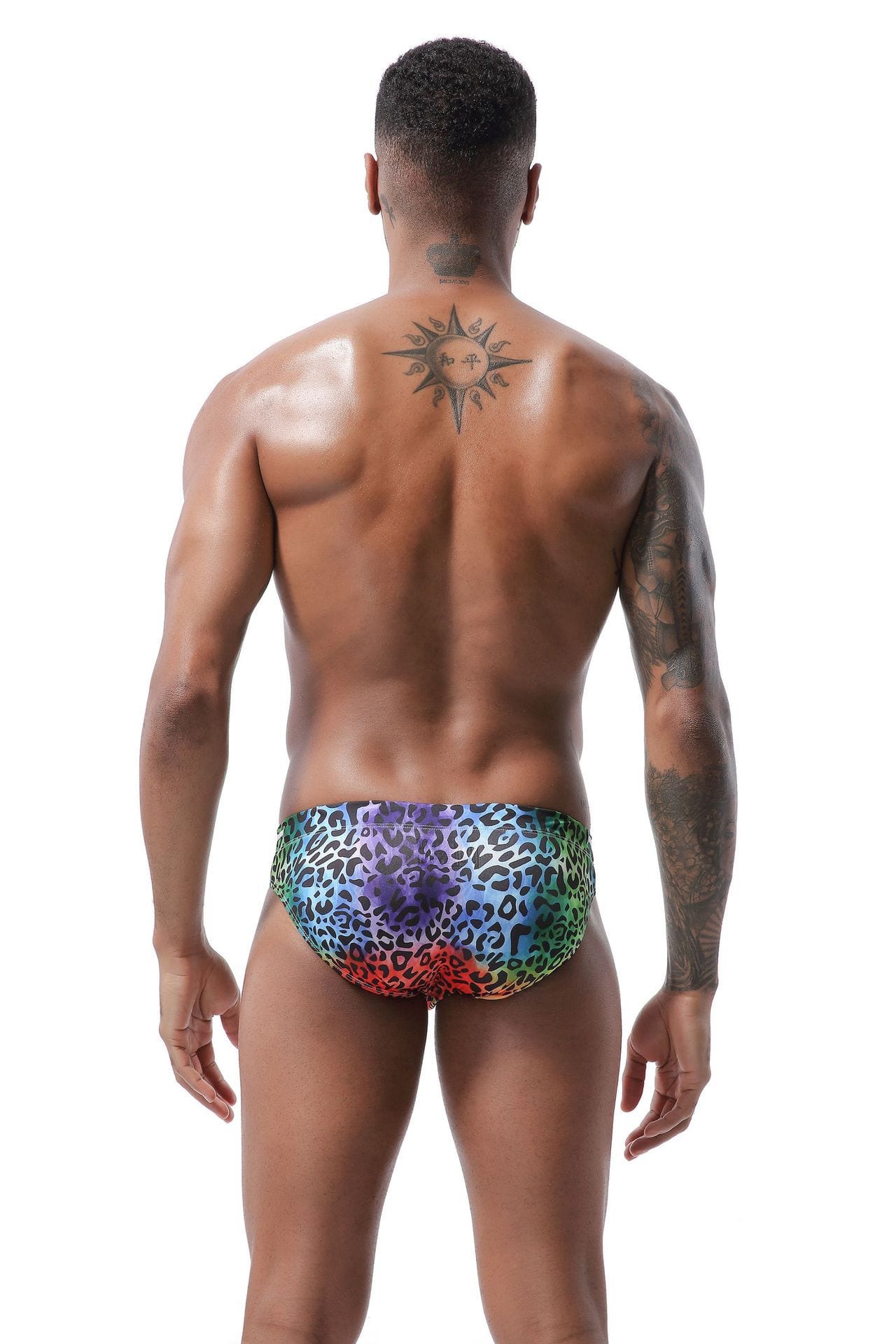 Rainbow Leopard Swim Briefs | dmunderwear detail image 3