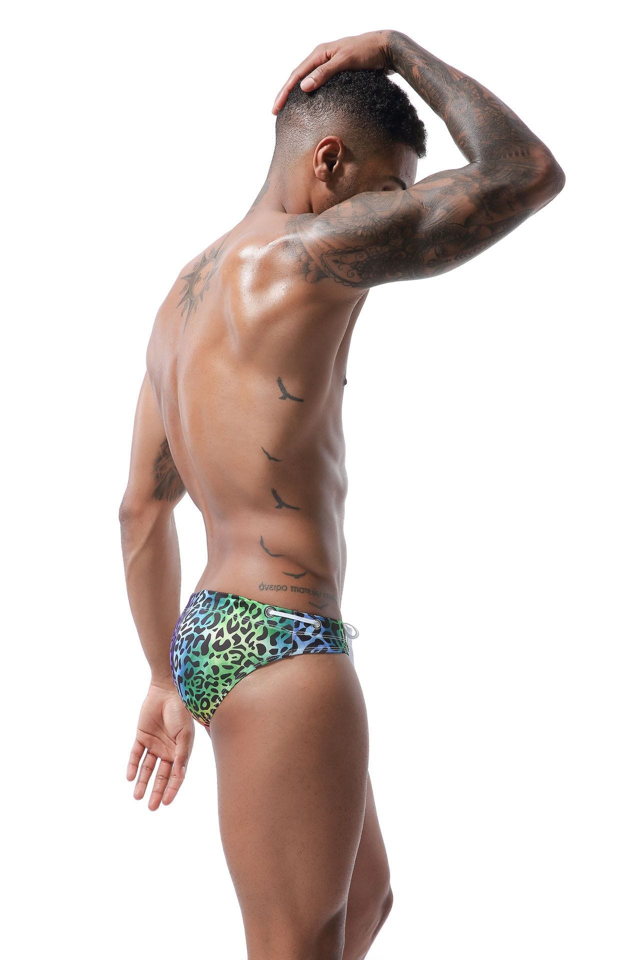 Rainbow Leopard Swim Briefs | dmunderwear detail image 4