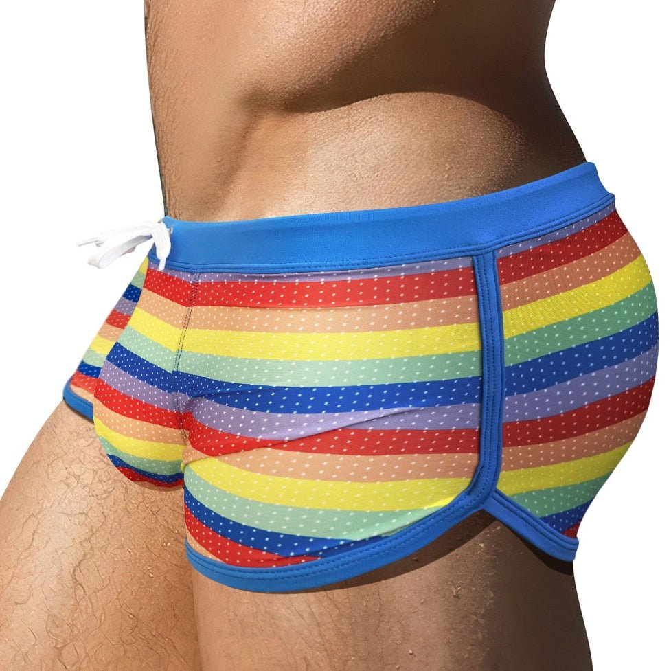 Rainbow Mesh Square Cut Swim Trunks | dmunderwear variant image